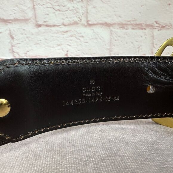 Vintage Gucci Metallic Gold Web Grommet Belt 85/34 - Picture 11 of 11